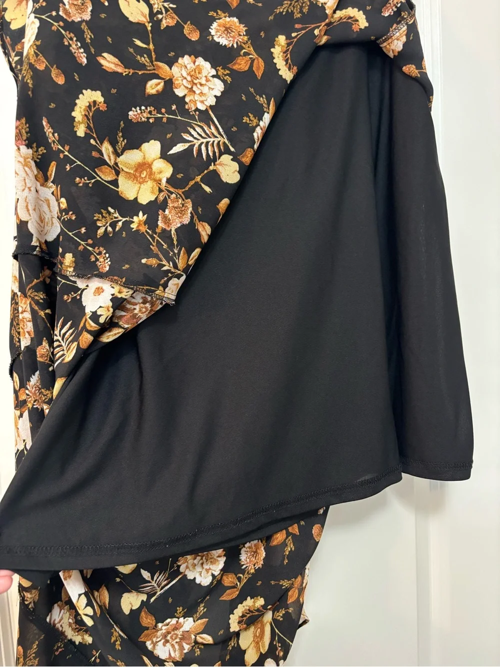 C Est. 1946 Black and Yellow Floral Ruffle Midi Skirt, Size XL